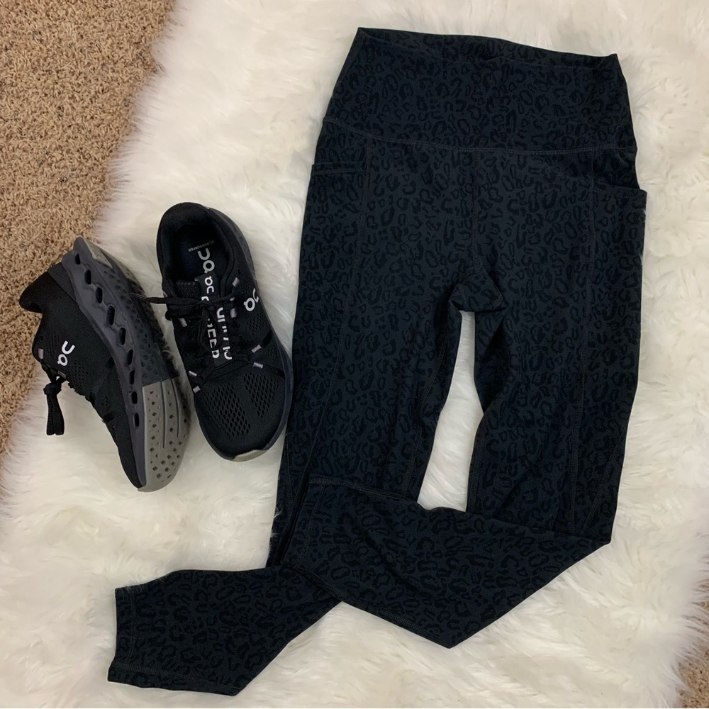 RBX Black Cheetah Print Pocketed Athletic High Waist Leggings